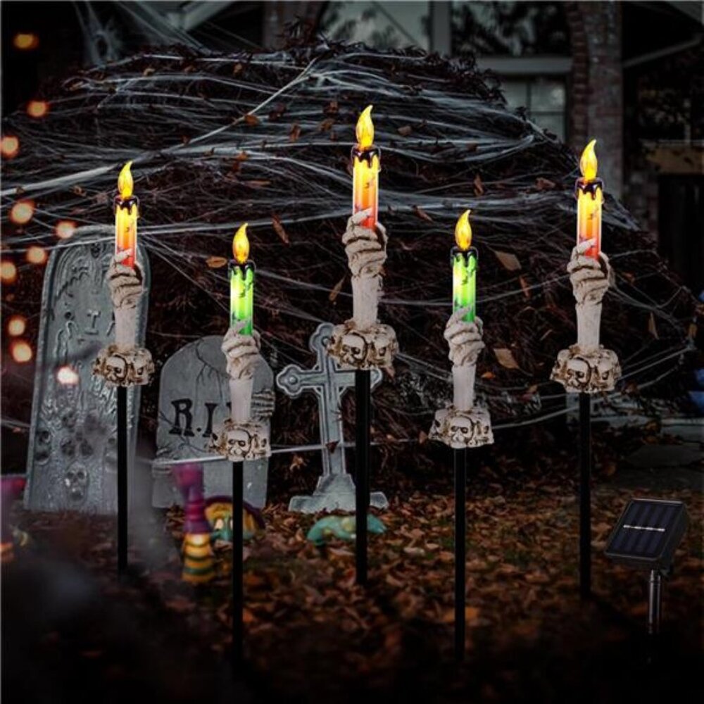 Halloween Pathway Lights, 5 Pack Candle‎ Skull Hand Candle Holder, Waterproof